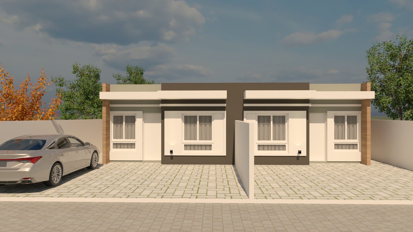 Casa geminada, com 2 quartos.